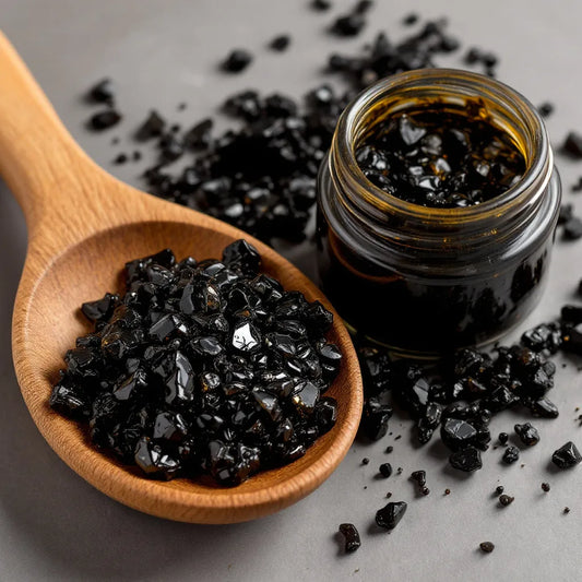 Cuillère de shilajit et pot en verre
